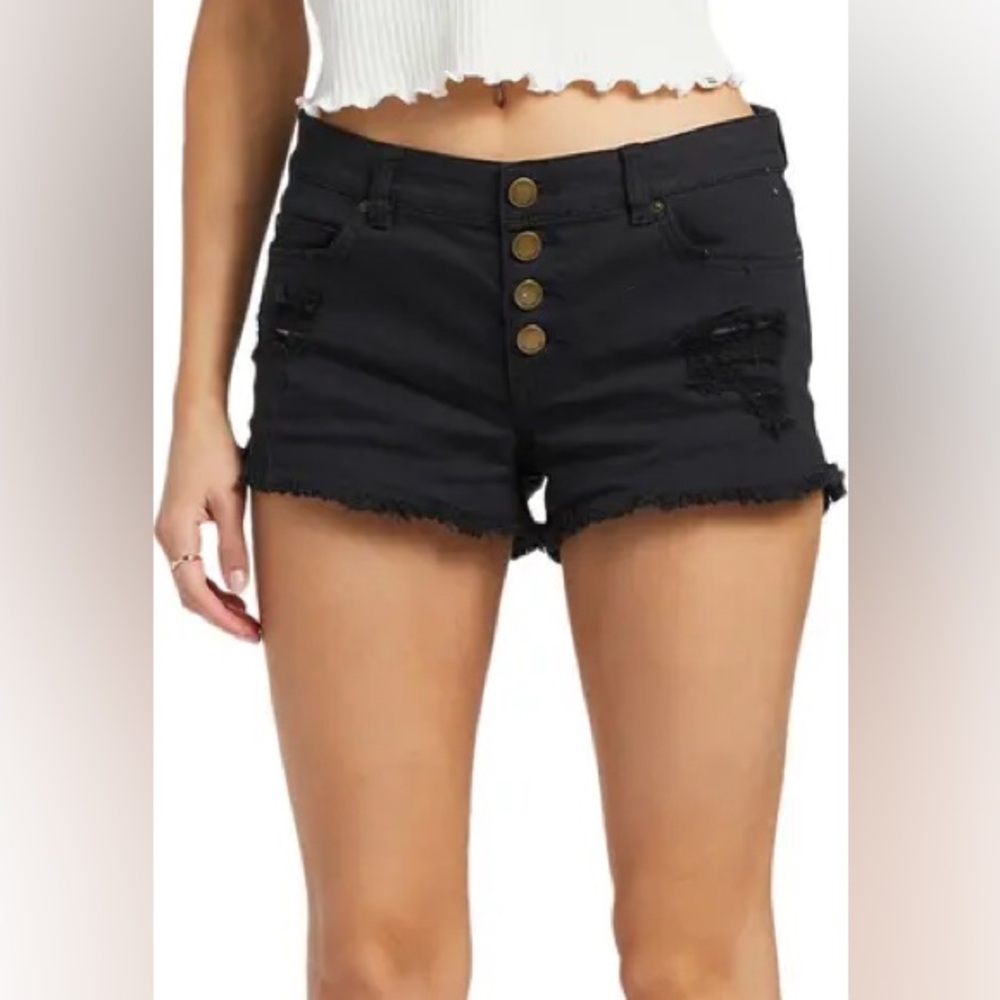 Billabong Buttoned Up Denim Shorts Black Distressed Size 27 NWT